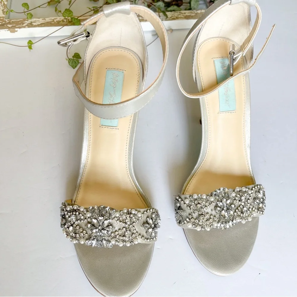Betsey Johnson Silver Heels with Pearls